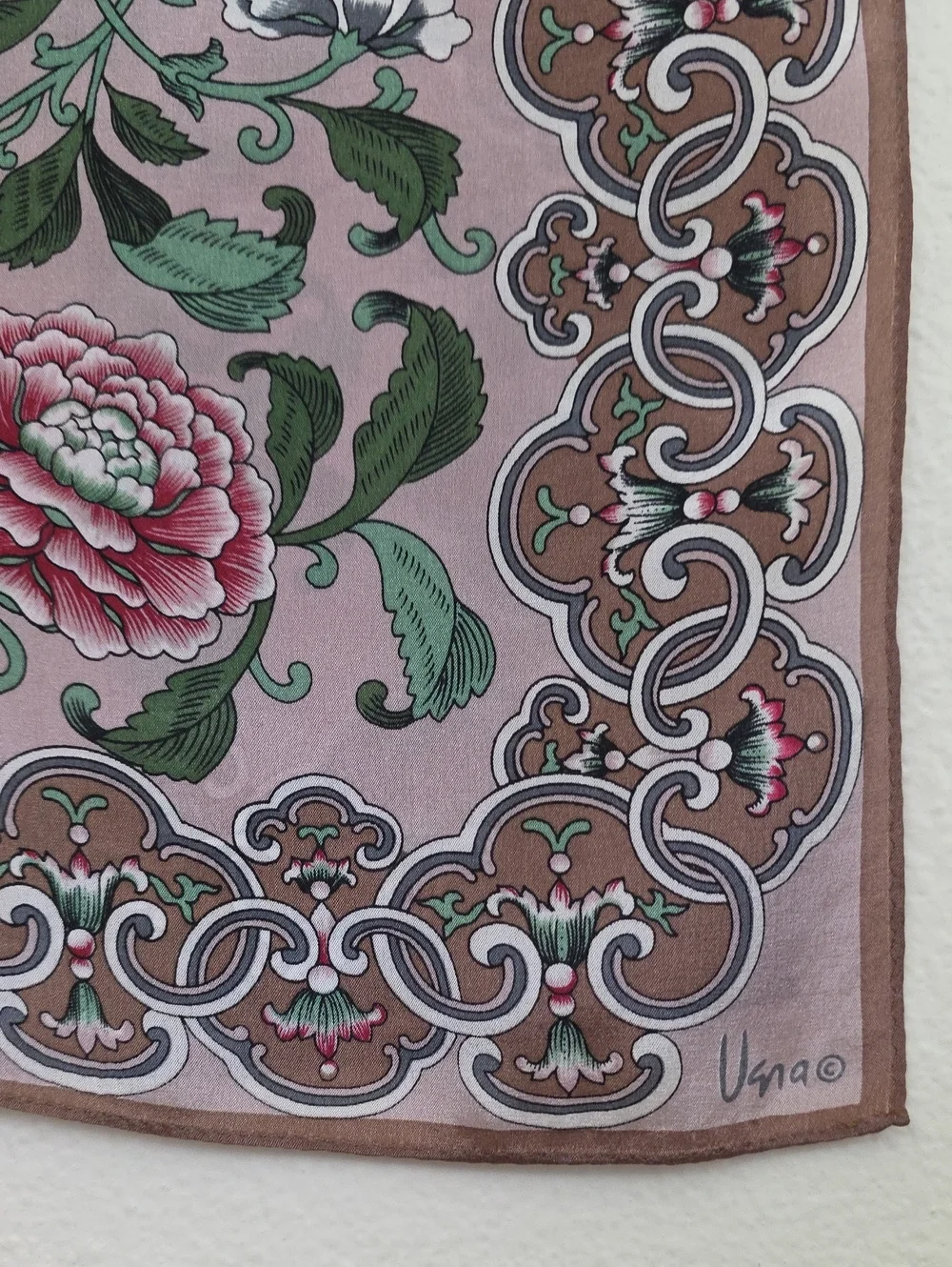 Vana Brown, Red, Green & Tan Floral Rectangular Scarf 50X 10.5